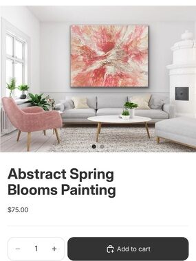 Abstract Spring Blooms Painting - Pink & Gold Wall Art